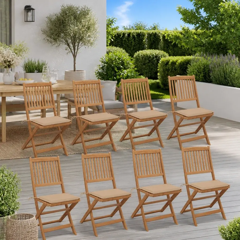 Folding Garden Chairs 8 pcs with Cushions