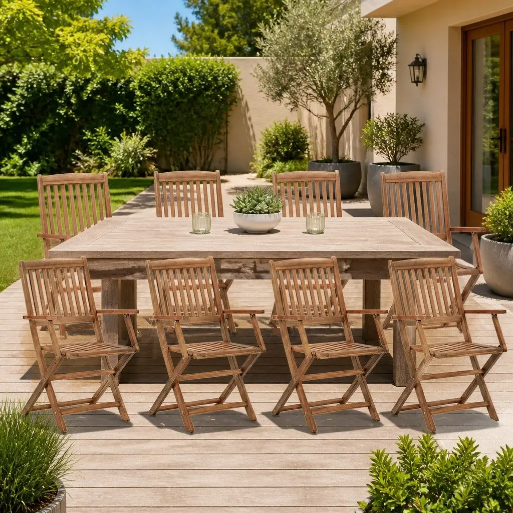 Outdoor Chairs Folding Solid Wood 8 Piece Garden Dining Seating Brown