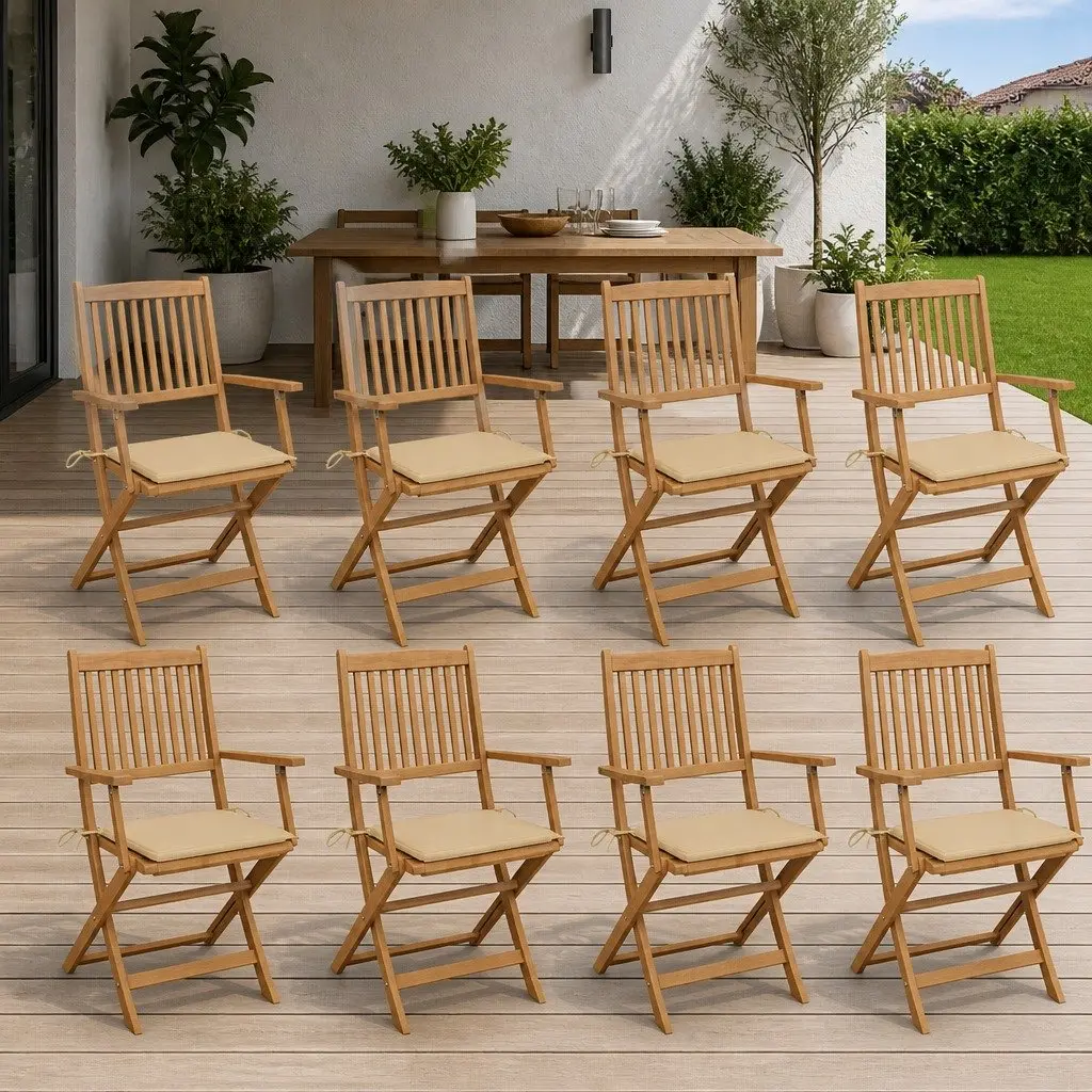 8-Piece Outdoor Folding Dining Chair Set in Beige