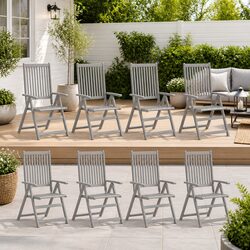 Set of 8 Premium Outdoor Reclining Chairs in Grey