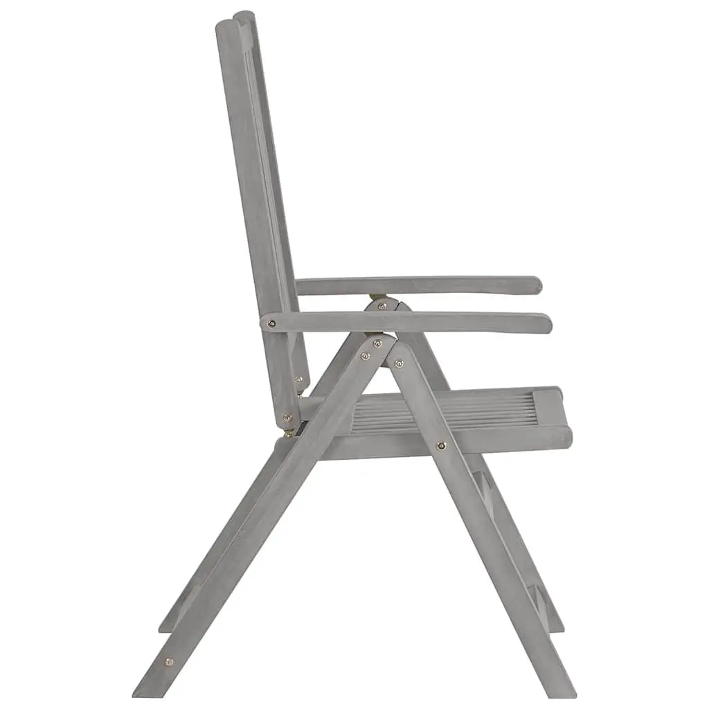 Reclining Chairs Set Solid Acacia Wood Grey 8 Piece
