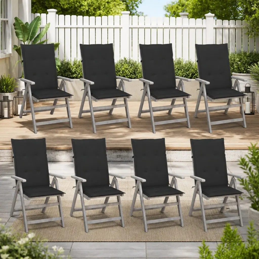 Outdoor Reclining Chairs Set Solid Acacia Wood 8 Piece Grey with Cushions
