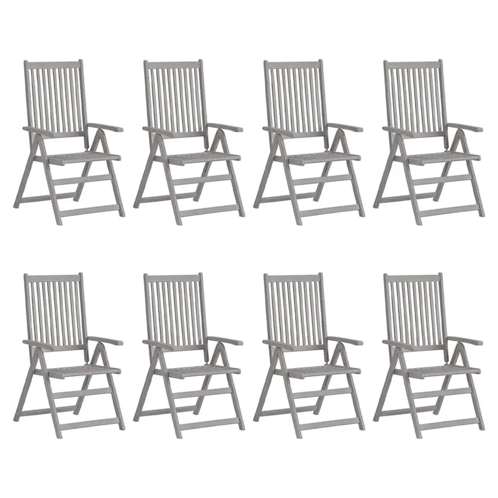 Outdoor Reclining Chairs Set Solid Acacia Wood 8 Piece Grey with Cushions