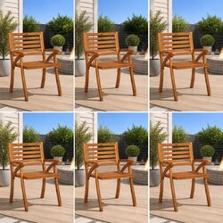 Outdoor Garden Chairs 6 pcs Set Brown Solid Wood Patio Seating Armchairs