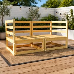 Sturdy Pinewood Outdoor Garden 2-Seater Sofa in Brown