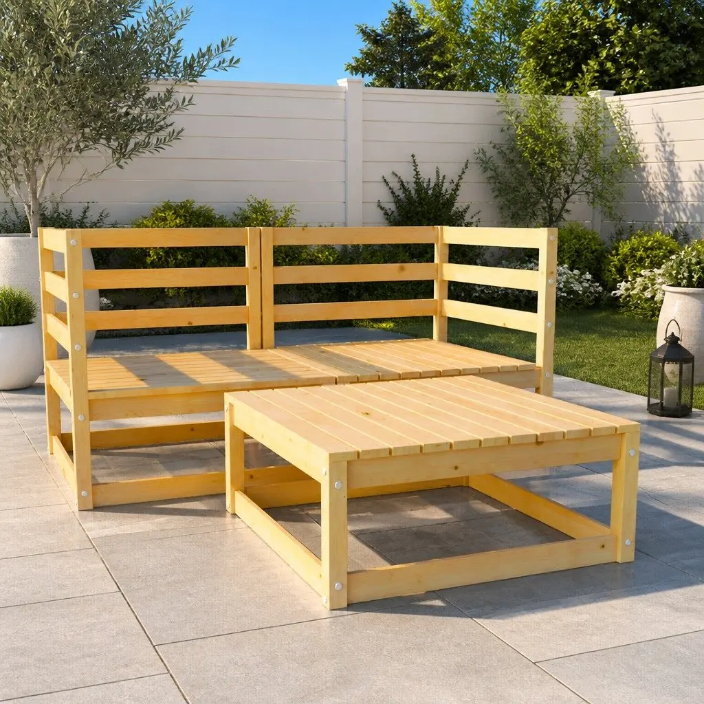 3 Piece Modular Garden Lounge Set in Brown