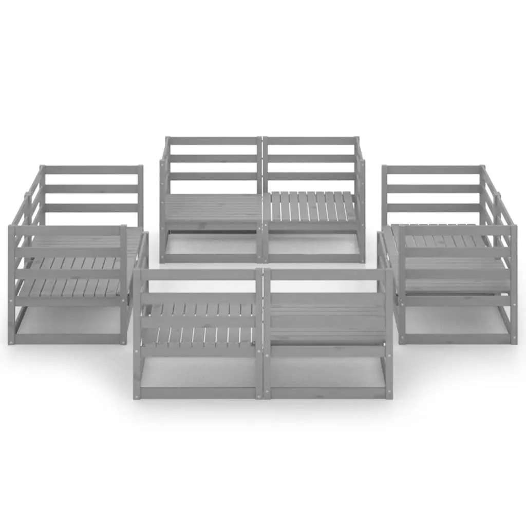 Garden Lounge Set Solid Pinewood 8 Piece Grey Outdoor Furniture Modular Patio
