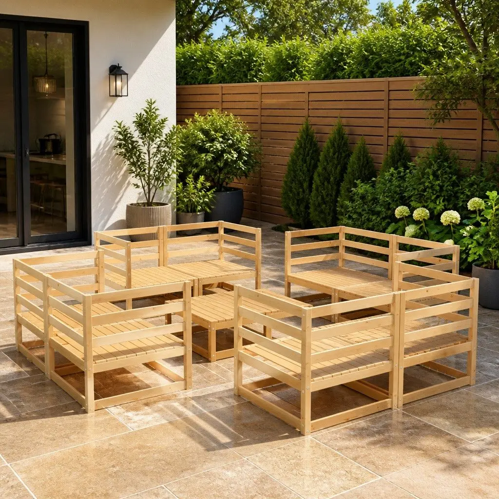 9 Piece Modular Garden Lounge Set Solid Pinewood Brown