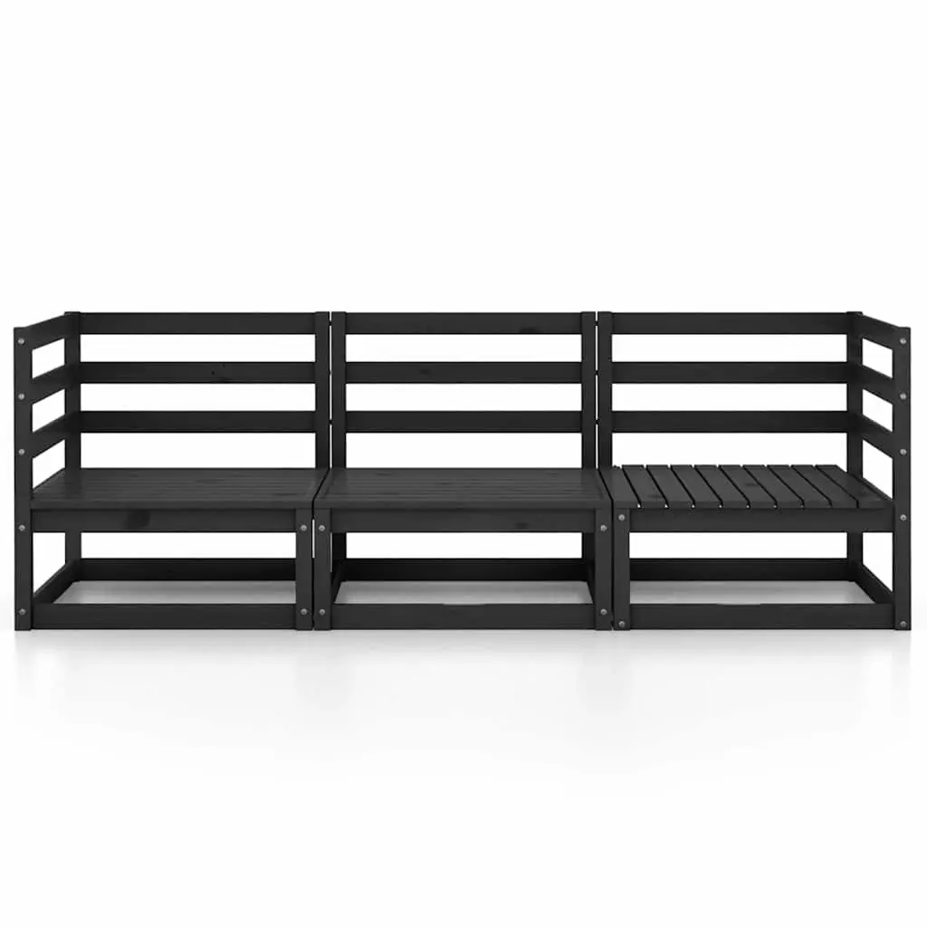 3-Seater Garden Sofa in Black Solid Pinewood