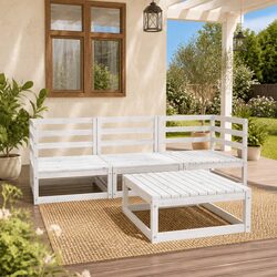 Durable 4 Piece White Pinewood Garden Lounge Set
