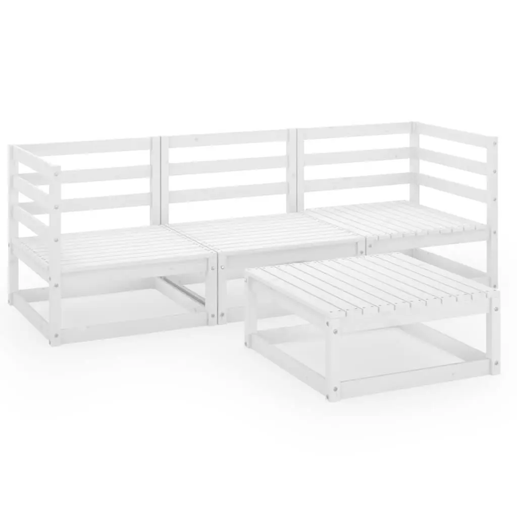 Outdoor Lounge Set Solid Pinewood 4 Piece White Patio Furniture