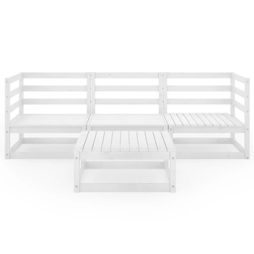 Outdoor Lounge Set Solid Pinewood 4 Piece White Patio Furniture