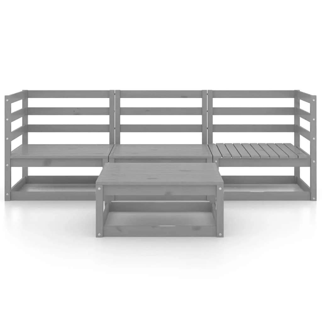 4-Piece Grey Outdoor Lounge Set in Solid Pinewood