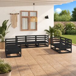 Premium 7 Piece Modular Garden Lounge Set in Black Pinewood