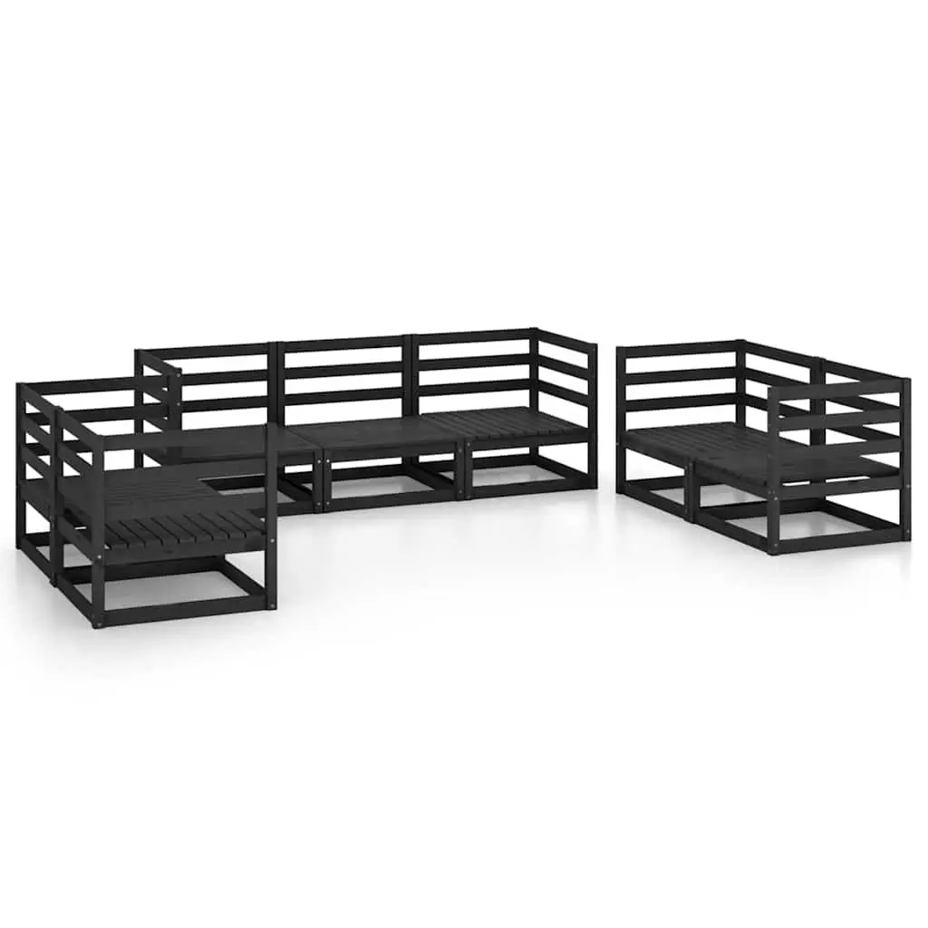 7 Piece Modular Garden Lounge Set in Black Pinewood