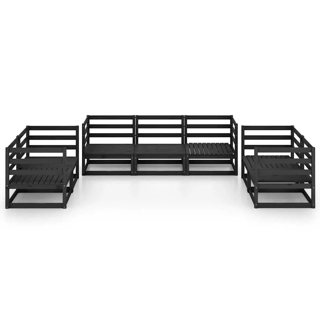 7 Piece Modular Garden Lounge Set in Black Pinewood