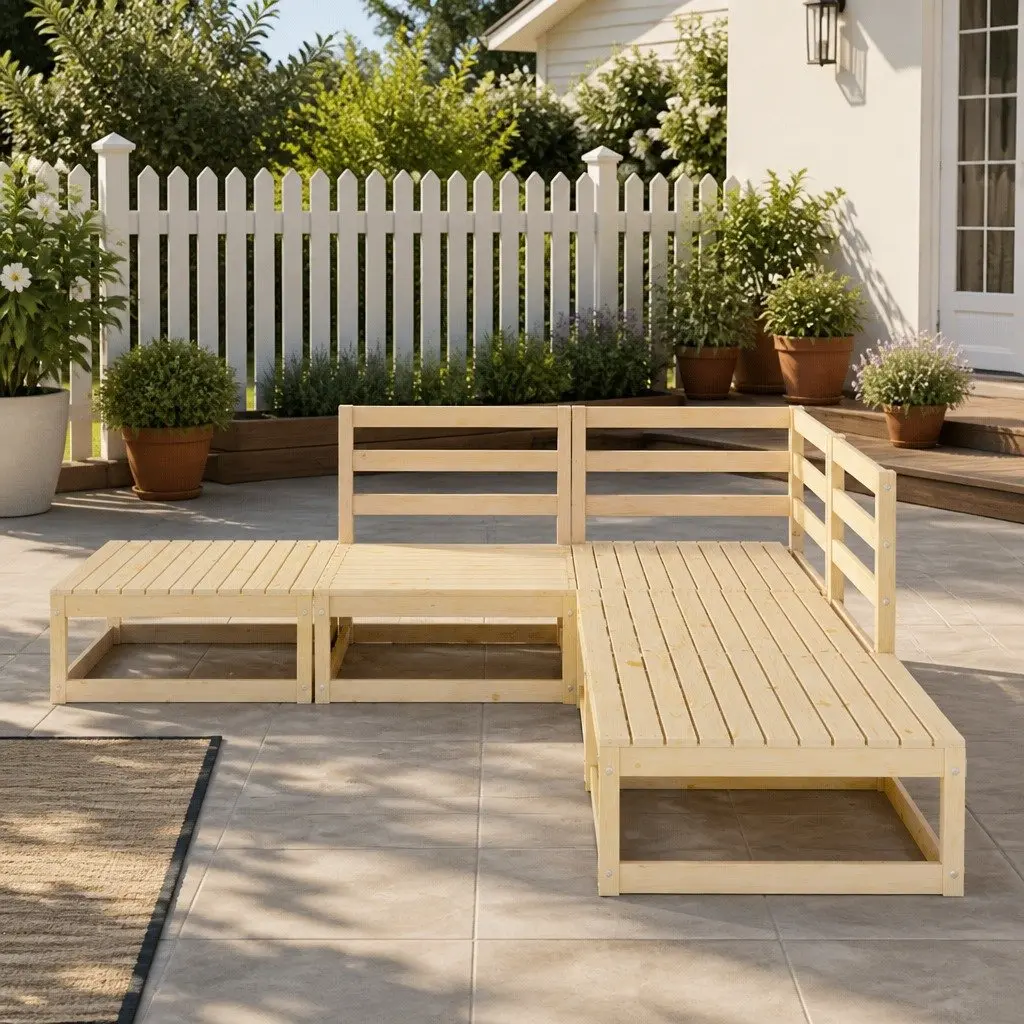 5 Piece Garden Lounge Set Solid Pinewood Brown