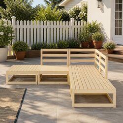 5-Piece Modular Garden Lounge Set in Brown Pinewood