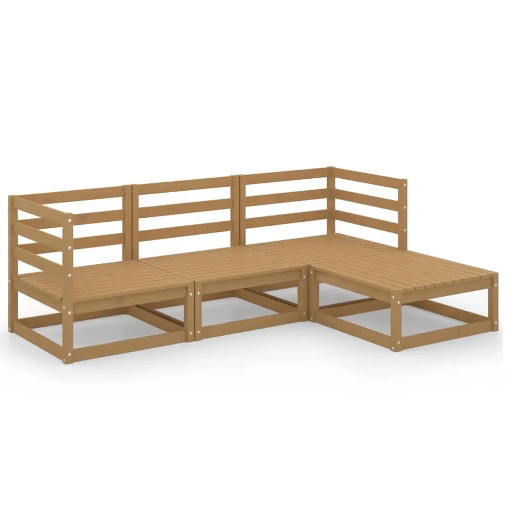 4 Piece Garden Lounge Set Solid Pinewood Outdoor Patio Furniture Brown Modular