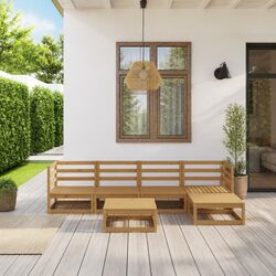 Sturdy 6-Piece Brown Pinewood Garden Lounge Set