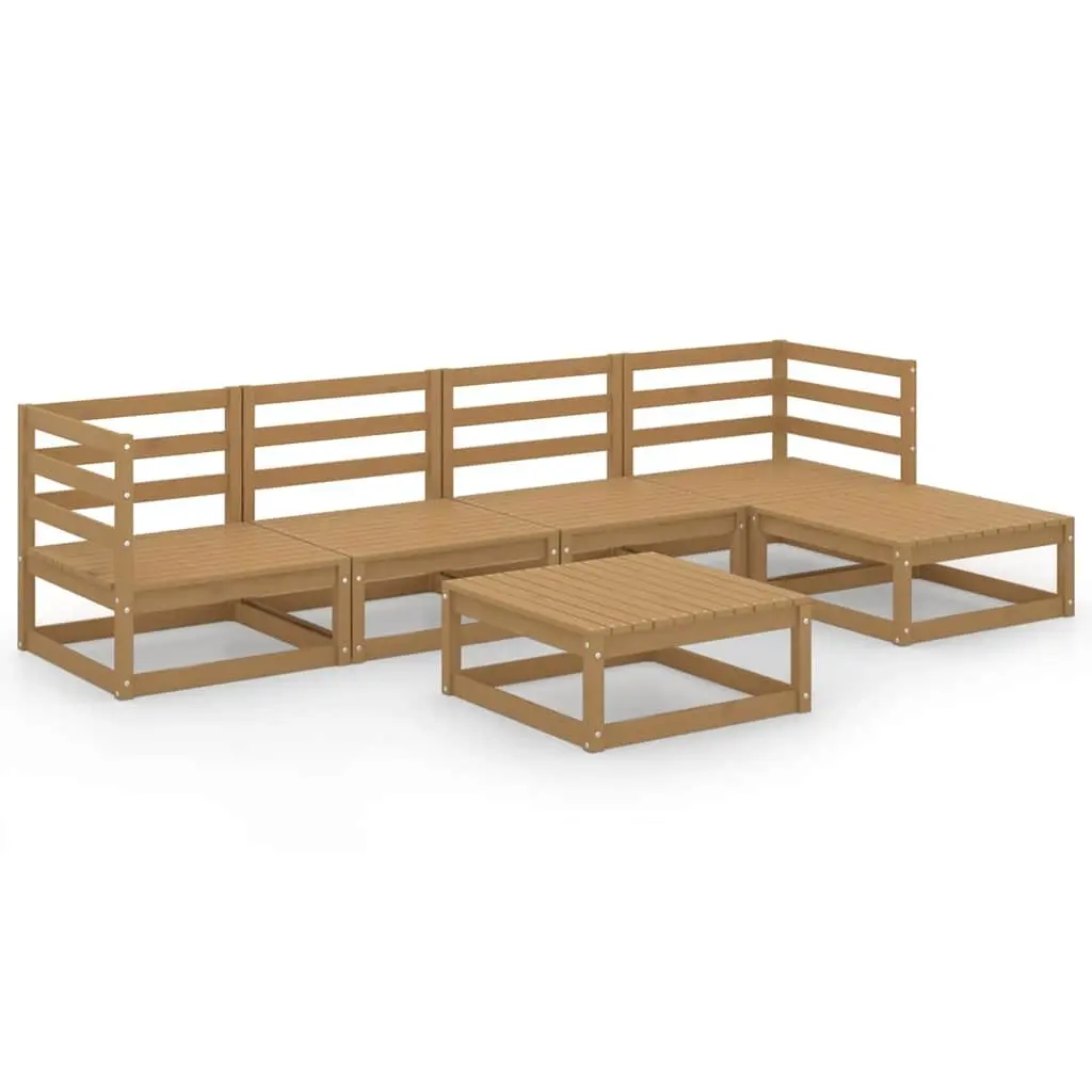 Garden Lounge Set Solid Pinewood 6 Piece Modular Outdoor Furniture Brown