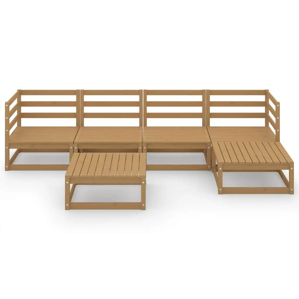 Garden Lounge Set Solid Pinewood 6 Piece Modular Outdoor Furniture Brown