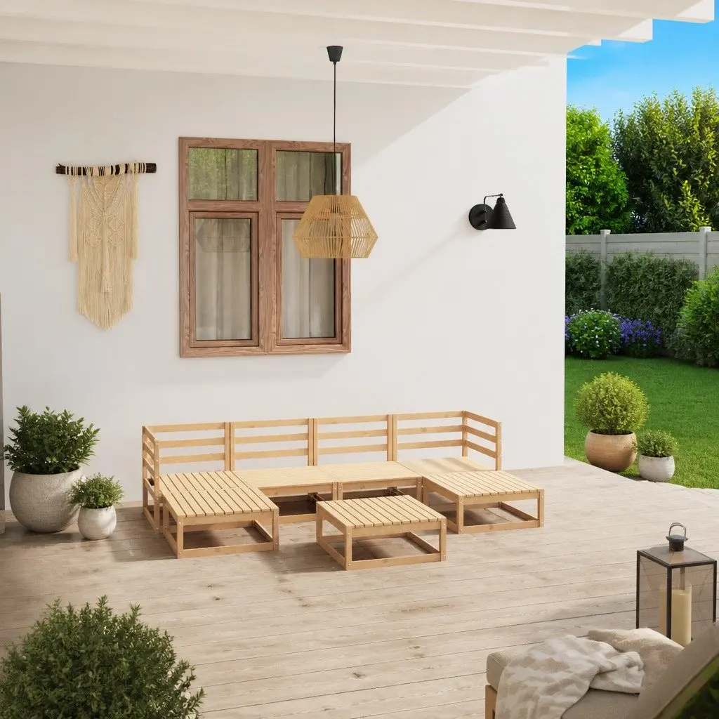 7 Piece Modular Garden Lounge Set Solid Pinewood Brown Outdoor Furniture