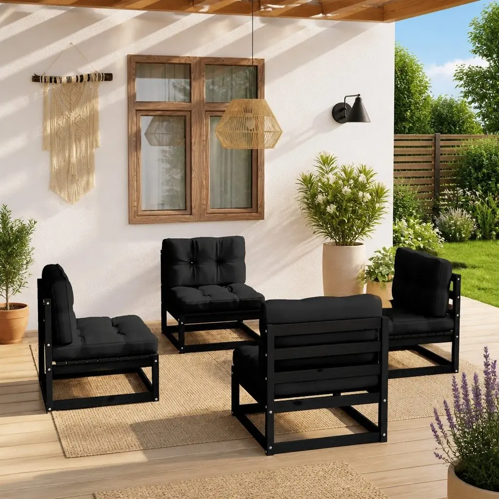 Outdoor Lounge Set 4 Piece with Cushions in Solid Pinewood