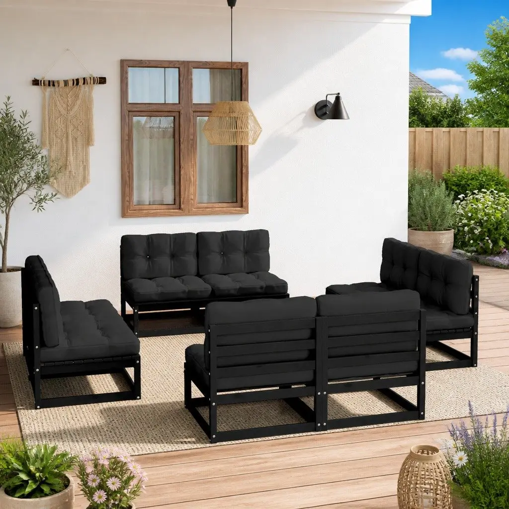 8-Piece Black Garden Lounge Set with Cushions