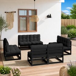 8-Piece Black Garden Lounge Set with Cushions