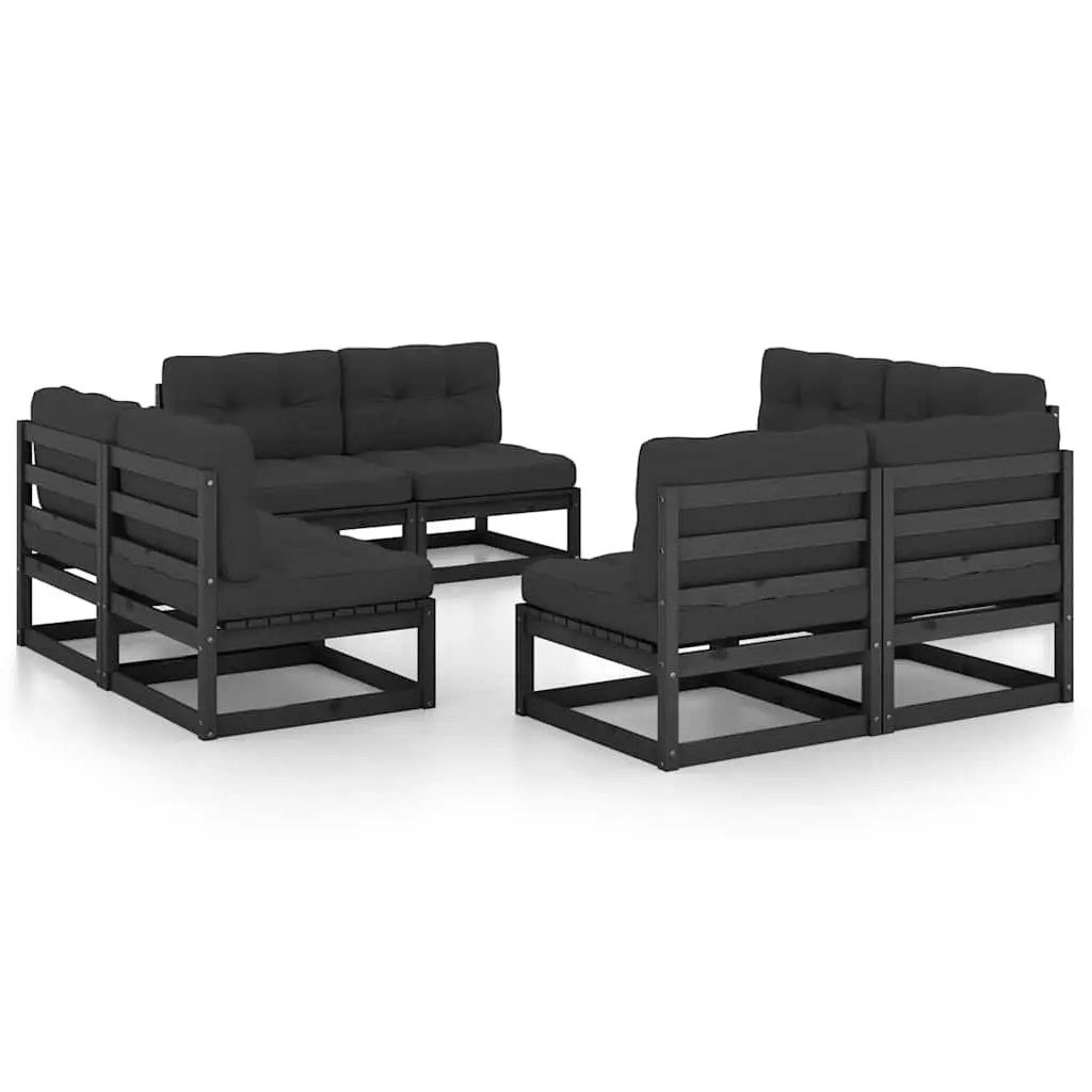 8-Piece Black Garden Lounge Set with Cushions