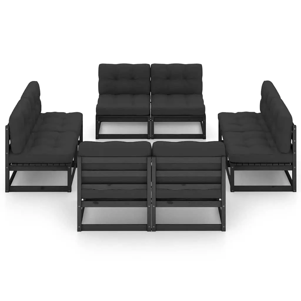 8-Piece Black Garden Lounge Set with Cushions