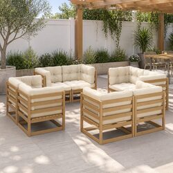 8-Piece Outdoor Lounge Set with Cushions in Brown Pinewood