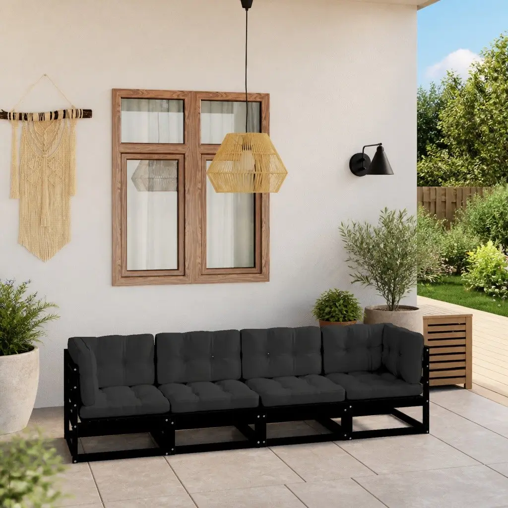 4-Seater Garden Sofa with Cushions in Black