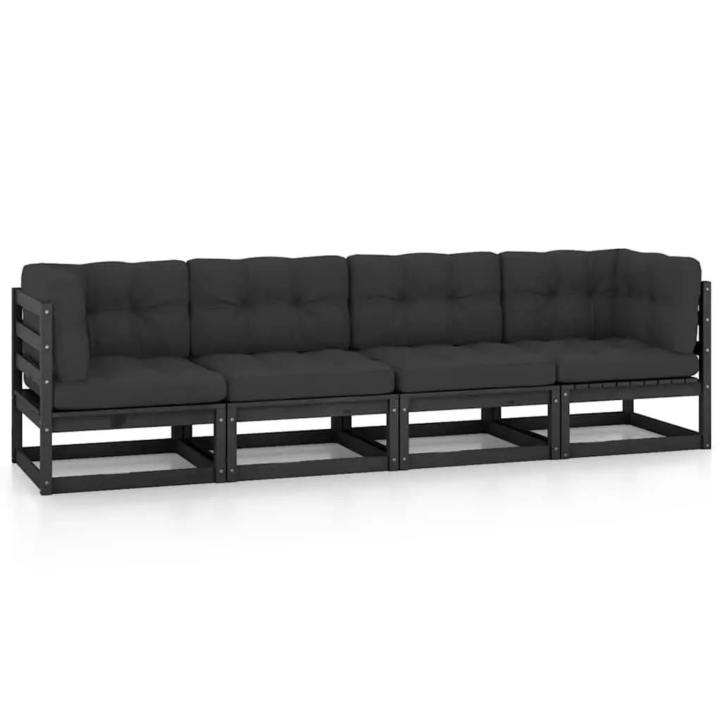 4-Seater Garden Sofa with Cushions in Black