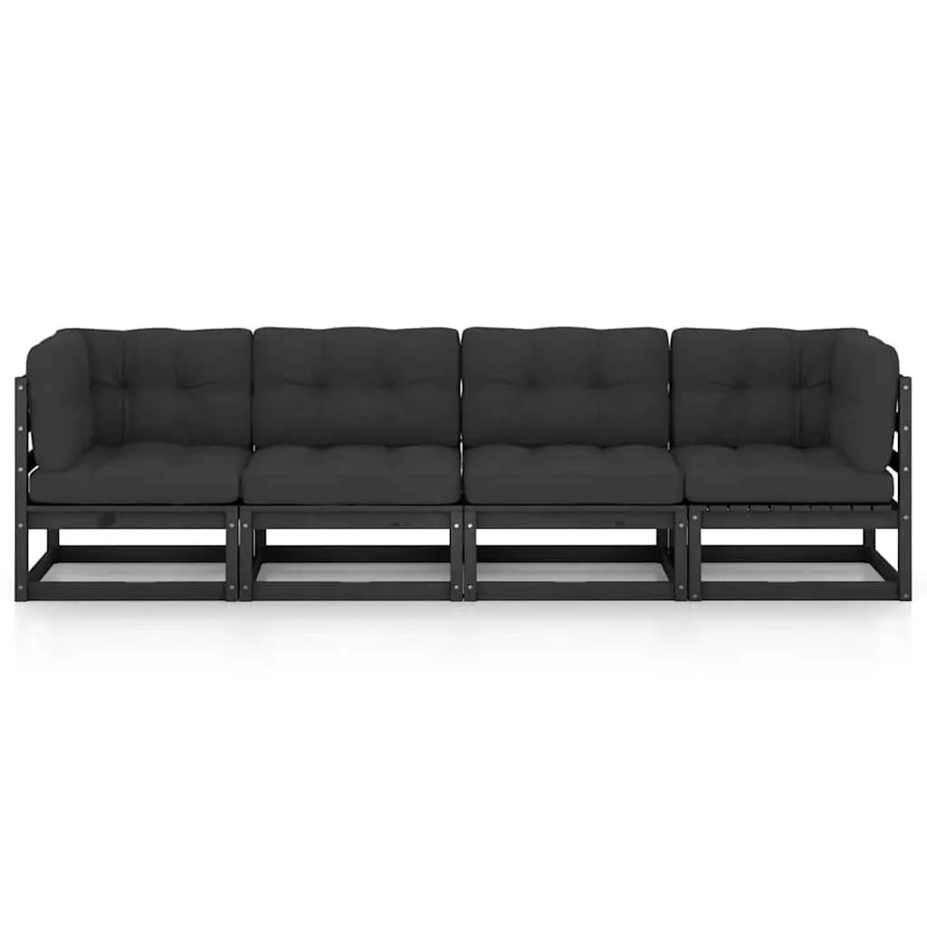 4-Seater Garden Sofa with Cushions in Black