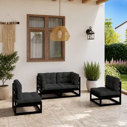 4-Piece Modular Garden Lounge Set with Cushions - Black