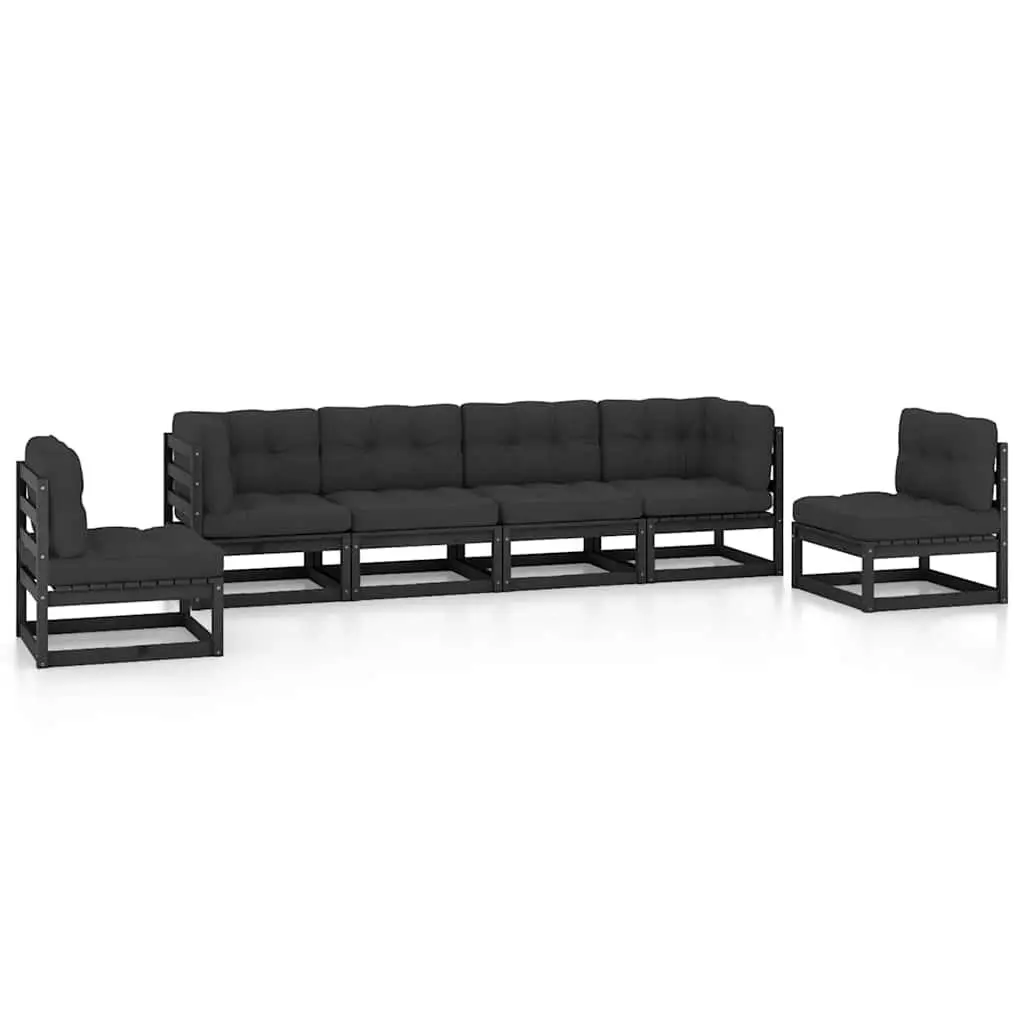 Garden Lounge Set Solid Pinewood 6 Piece Outdoor Furniture Black with Cushions