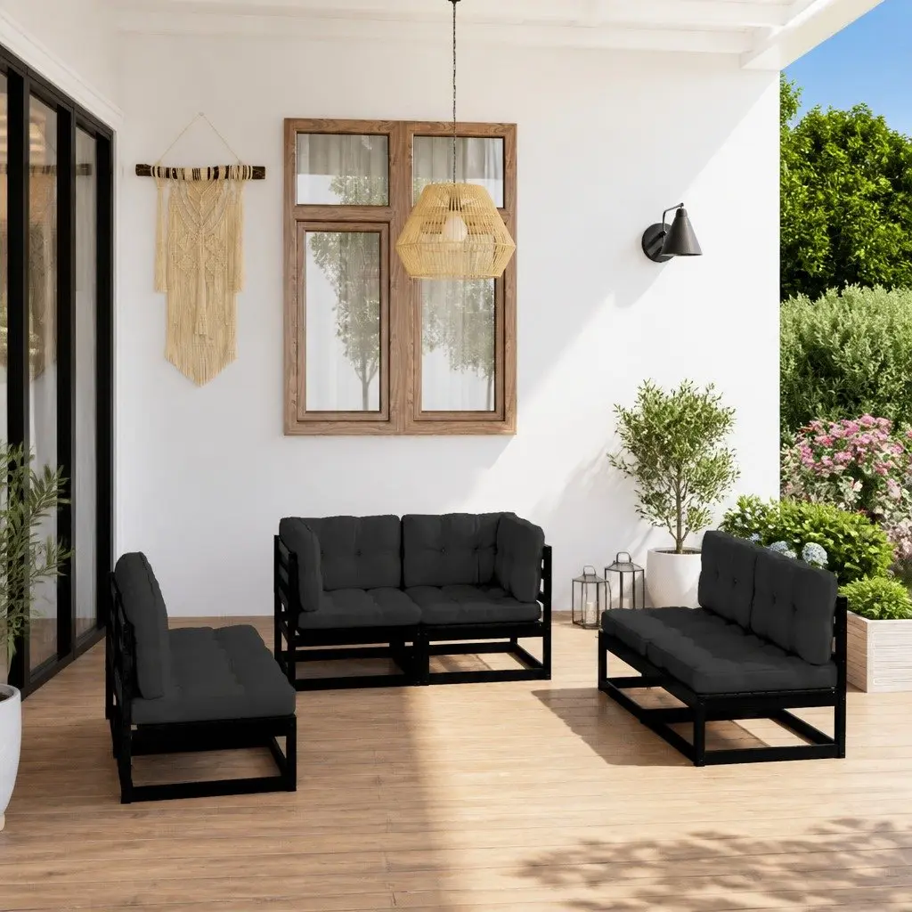 6 Piece Garden Lounge Set with Cushions in Solid Wood