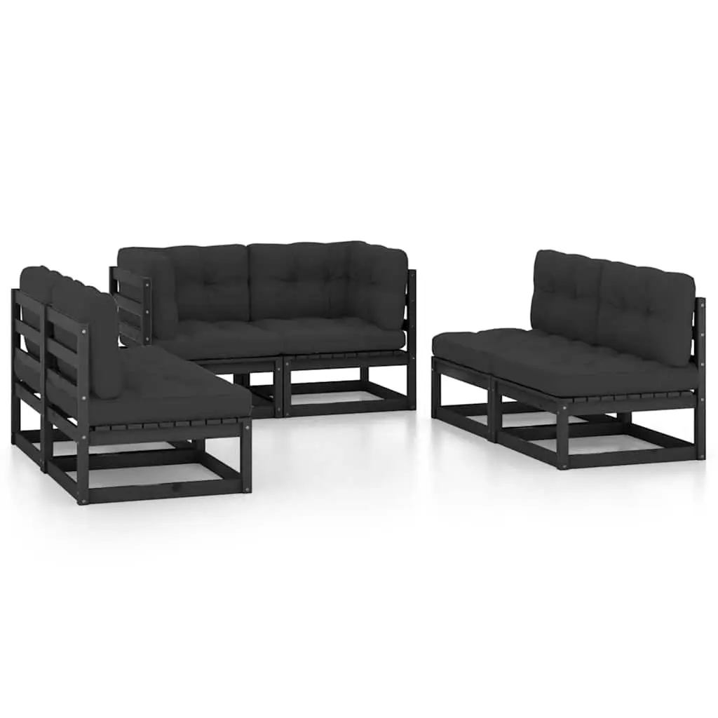 6 Piece Garden Lounge Set with Cushions in Solid Wood