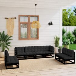 8 Piece Outdoor Modular Lounge Set with Cushions in Black