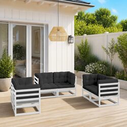 6-Piece Modular Garden Lounge Set with Cushions in White