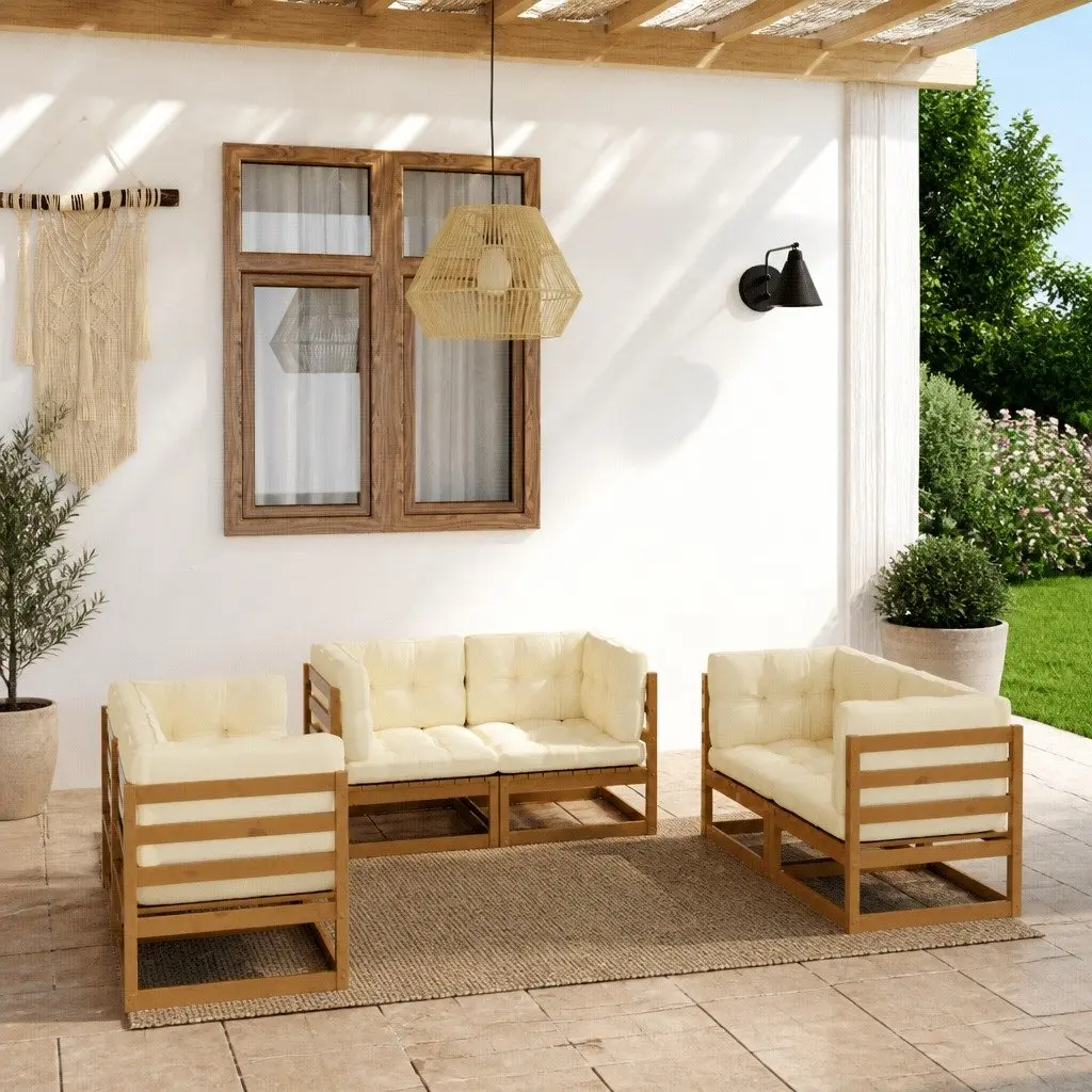 Garden Lounge Set Solid Pinewood 6 Piece Brown