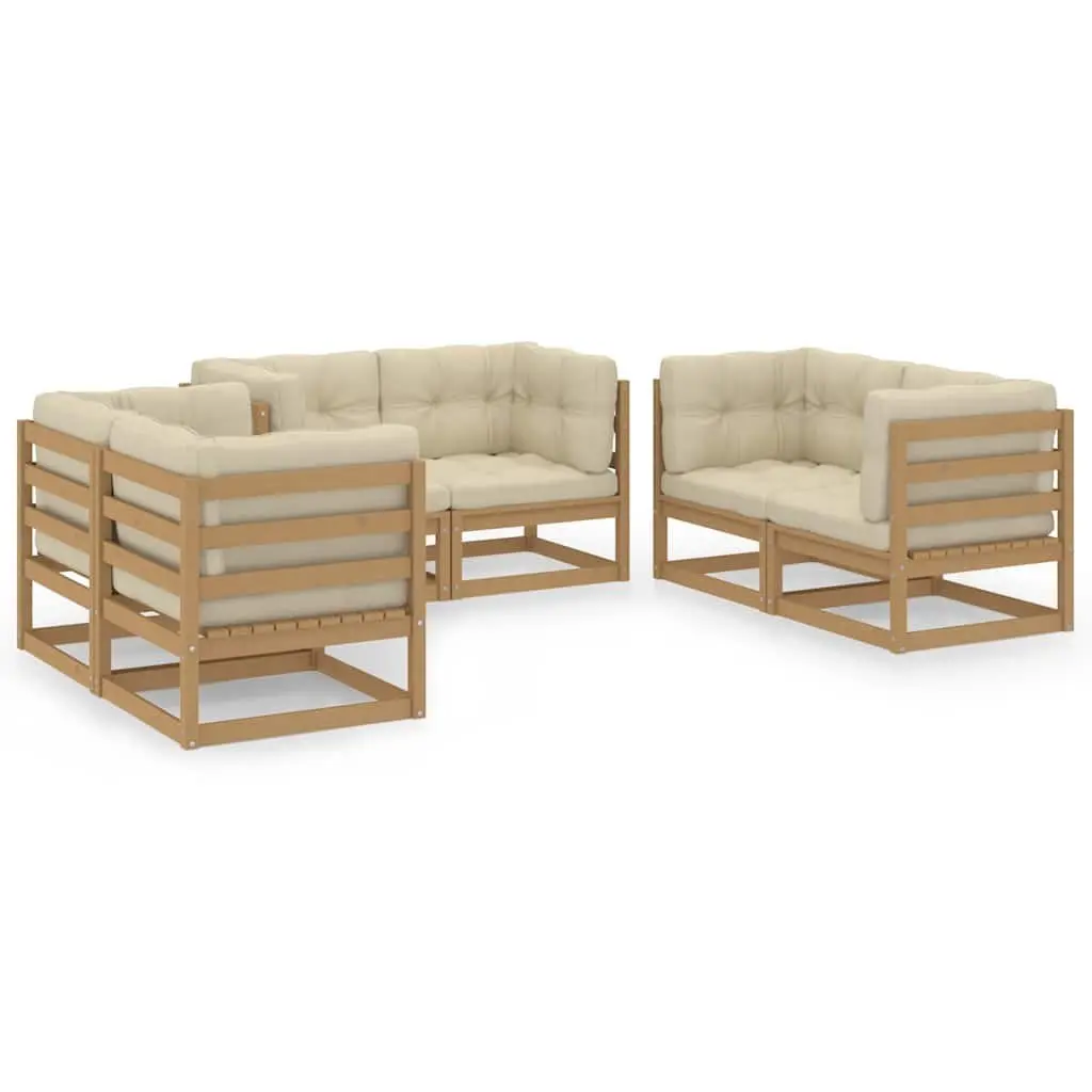 Garden Lounge Set Solid Pinewood 6 Piece Brown