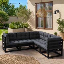5-Piece Garden Lounge Set with Cushions in Black