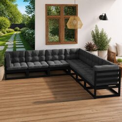 Durable 7-Piece Garden Lounge Set with Cushions in Black