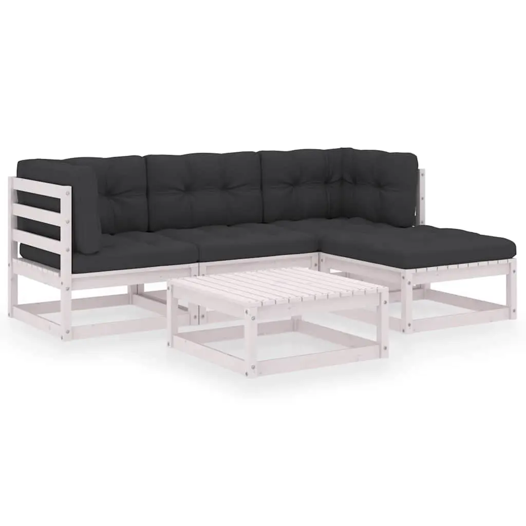 Garden Lounge Set Pinewood 5 Piece Outdoor Furniture with Cushions White