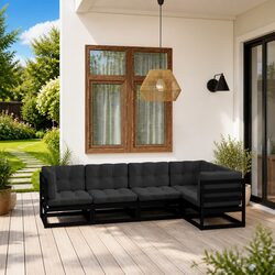 5-Piece Black Pinewood Garden Lounge Set with Cushions
