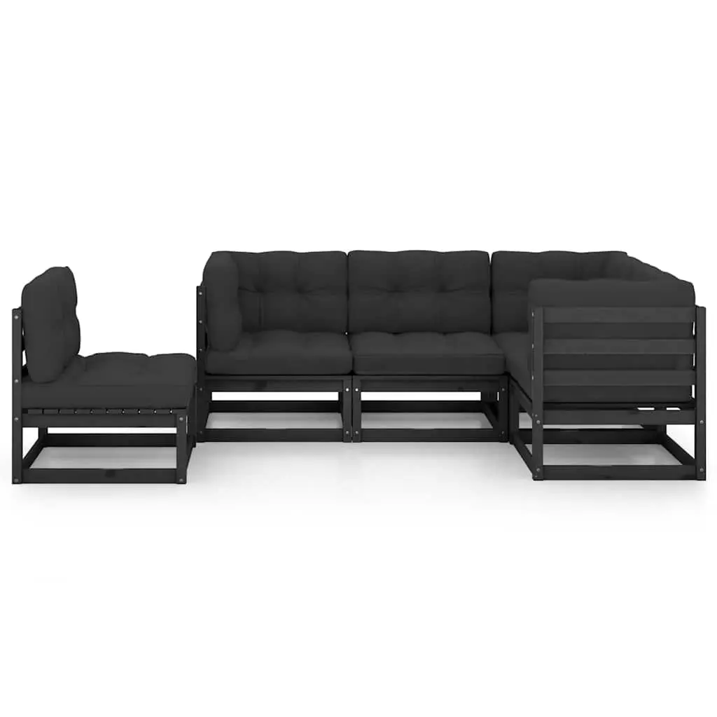 5-Piece Modular Garden Lounge Set with Black Cushions