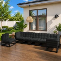 7-Piece Black Pinewood Garden Lounge Set with Cushions